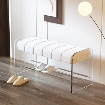 Лесен Луксозен творчески столче за преобличане на обувки, Прозрачна акрилна пейка, дрешник, Просто домашен врата, скамеечка за краката