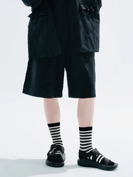 IMAKOKONI Оригинален дизайн, черни къси панталони с еластичен ластик на талията, свободни дантелени панталони с джоб на четвърт, летни дамски панталони 234046