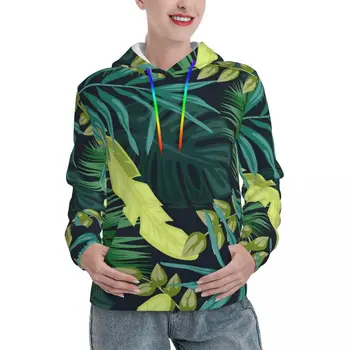 Свободни качулки в тропическите джунгли, дамски връхни дрехи с цветове, пуловер, hoody Пролетна мода риза с качулка с принтом, Голям размер XXL