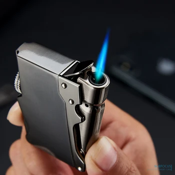 Ветрозащитная надуваема запалка Focus, мъжки запалка Creative Blue Flame с директно зареждане, метална запалка пушечная