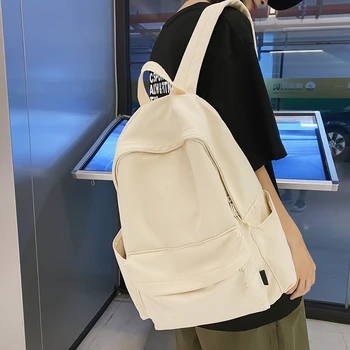 Най-новите модни холщовые чанта През рамо, женски ученическа раница, просто Лека раница голям капацитет За училищната чанта за почивка С големи джобове
