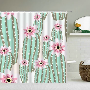 3D Печат Зелени растения Цветни Завеси за душ Завеса за баня Водонепроницаемое украса Полиестерен плат с кука Завеса за баня