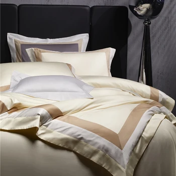Хотелски комплект спално бельо от Египетски памук, Луксозен Обикновен Чаршаф в стил мозайка с широки ръбове, Чаршаф, Калъфки за възглавници, домашен Текстил
