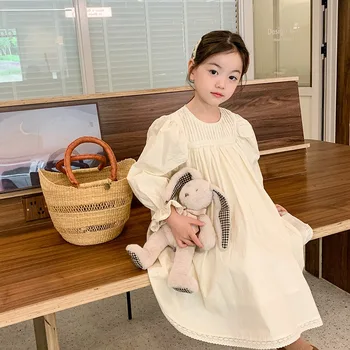 Детски дрехи, Бельо принцеса рокля с дълги ръкави в стил мозайка за малки момичета, на Новост 2023 година, Пролетта и есента Модерни дрехи за момичета