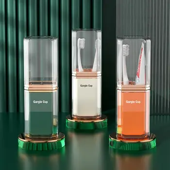 Бял / зелен / оранжев Луксозен пътнически чаша за миене на съдове, Запечатан пластмасов държач за четка за зъби, Кутия за съхранение на паста за зъби с голям капацитет