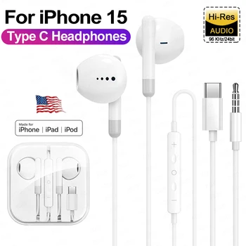 Нови Слушалки 2023 USB Type C За Apple iPhone 15 Pro Max 14 13 12 11 Жични Слушалки 3.5 мм Светкавица Bluetooth Earbud Accessorie