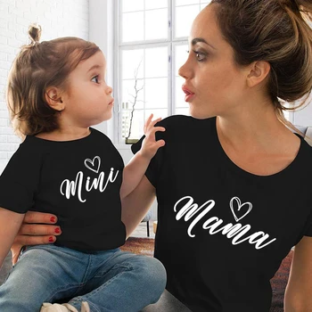 Тениска в тон Мама Mini, дрехи за мама и мен, комплект за малки момичета, дамски детска тениска, боди за малки деца, блузи с къси ръкави във формата на сърце