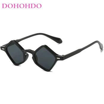 DOHOHDO Ins Модни слънчеви очила Polygon Square За жени и мъже, Нови прозрачни лещи с океански лещи UV400, мъжки модни слънчеви очила с нитове за жени