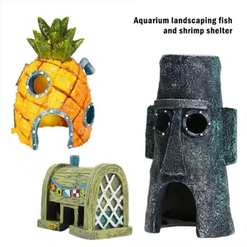 Мультяшные фигурки за декор на аквариум, декорации, имитиращи Ананас къща, катран, Аксесоари за ландшафтен дизайн на аквариума
