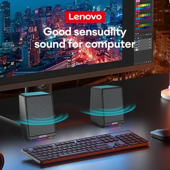 Опънат десктоп високоговорители Lenovo TS38, звукова лента за вашия компютър, тонколони за PC, стереофоническая музика съраунд звук 3.5 мм USB, слот колона RGB