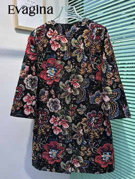 Модерно дизайнерско есен палто Evagina, дамски тренч с кръгла яка и цветисти принтом, расшитый мъниста, жаккардовый флокированный дъждобран