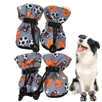 Флисовые обувки за малки кученца, 4 бр. зимни удобни обувки за малки кученца, руното обувки с шнурком, улични аксесоари за кученца, доберман-пинчера