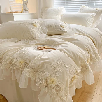 Френското висококачествено бельо стеганое одеяло princess wind milk velvet от четири части, зимно гъст стеганое одеяло, топло качествен комплект спално бельо лукс