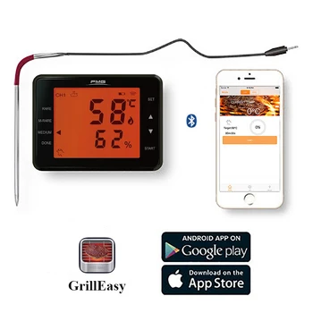 Безжичен термометър за месо Цифров Bluetooth Термометър за готвене на Барбекю Печка Smokehouse Поддръжка 2 сонди, Безплатно приложение за управление на