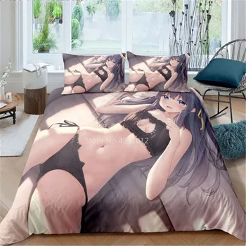 Комплект спално бельо от японската аниме, пухени за тийнейджъри, 3D Секси сладко момиче, чаршаф, Луксозно Одноместное Двуспальное покривки, спален комплект