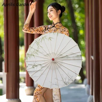 Aprilis Garden Класически чадър от маслена хартия Танц за дъжд Цинмин Елегантни мастило Китайски стил Hanfu Qipao Show Чадър чадър