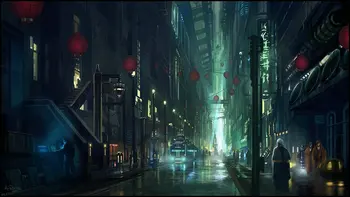 декори за нощни снимки в стил аниме City skyline, висококачествен компютърен печат на стената