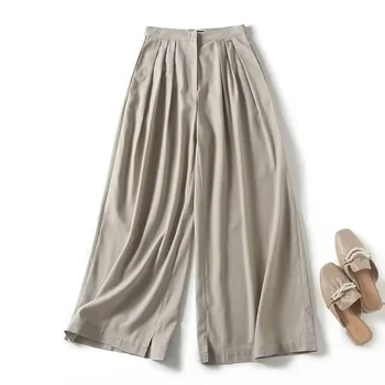 2023 Дамски модни луксозни смесени битови широки панталони в стил ретро с висока талия с цип, дамски панталони до щиколоток, Pantalones Mujer