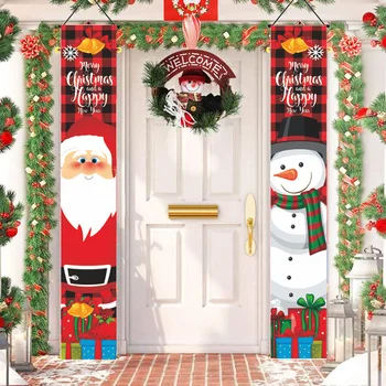1 чифт Коледни Врати банери Декорация на верандата, за да Коледно парти Дядо Коледа, Снежен човек Виси Добре дошли знак Украса Натал Навидад 2024