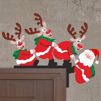 Дядо Коледа, Ангел-Лосове, Коледна украса рамката на вратата, wooden Коледен вратата, ъглов орнамент, Коледна декорация за дома, честита Нова година