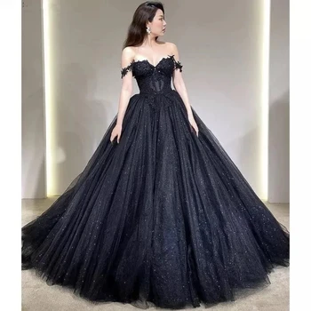 Преливащи се цветове, вечерни рокли с трапецовидна форма, с елегантни блестящи черни аппликацией дантела, женски рокли за шикозни партита Vestido De Noite