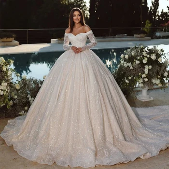 Бална рокля Кралски Изискани Сватбени рокли 2024 Сладко С открити рамене Vestido De Новия Дантелено Блестящо Женствена рокля
