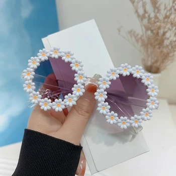 Летни Детски слънчеви очила с хубав акрилно цвете за защита от слънце на открито, класически слънчеви очила за малки момичета, за украса на парти по случай рождения Ден