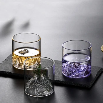 Стъклена чаша Fuji ретро-японски стил, чаша за вода, чаша за японския чай, чаша за уиски, Тибетски планинска чаша, стъклена чаша, чаша за вино
