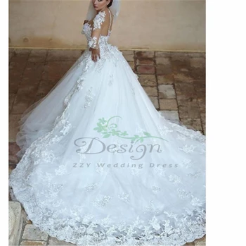 Страхотна бяла бална рокля с дълги ръкави и аппликацией в формата на цветя Vestido De Noiva Curto с кръгло деколте, сватбената рокля голям размер