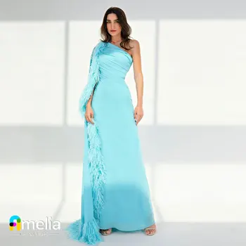 Выпускное рокля Amelia на едното рамо и с ръкави-шал, вечерна рокля с цепка до щиколоток, дамски официални рокли за сватбени партита, Арабия