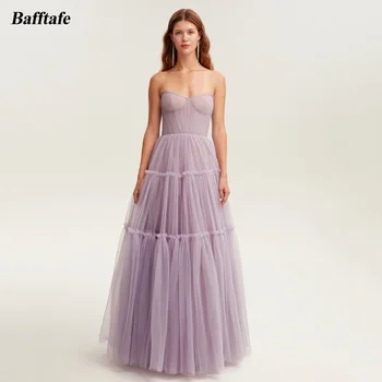 Bafftafe Вечерни рокли за бала от мятого тюл трапецовидна форма, женски плисирани рокли с дължина до пода, рокли за специални случаи
