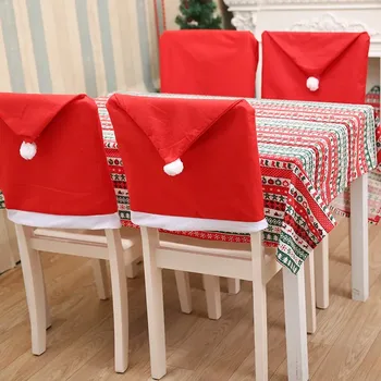 2023 Нова Коледна украса, калъф за столове, Еластична Червена Шапка на Дядо Коледа, калъф за хранене стола за новогодишната партита Merry Christmas Party