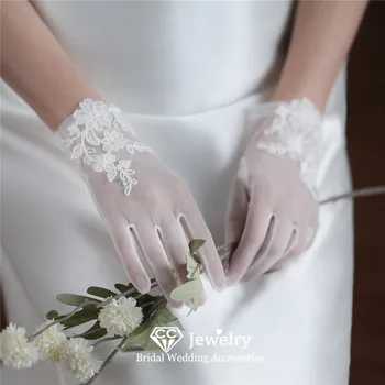 CC Ръчен ръкавици за жени, Сватбени Аксесоари, Сватбена рокля за годеж Къси ръкавици без пръсти с аппликацией бял цвят слонова кост Подарък ръкавица WG060