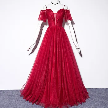 Класическо официално Червена вечерна рокля, елегантни рокли за бала от органза с деколте лодка, 2024, бандажные реколта рокли за рожден Ден, Vestidos