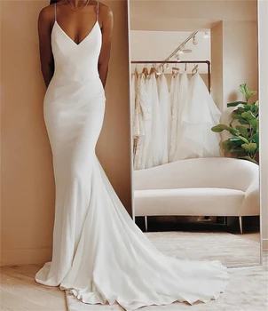 Сватбена рокля голям размер с V-образно деколте за жени 2023 Сватбени рокли за булки с отворен гръб 2024 Луксозни булчински рокли Amanda Novias