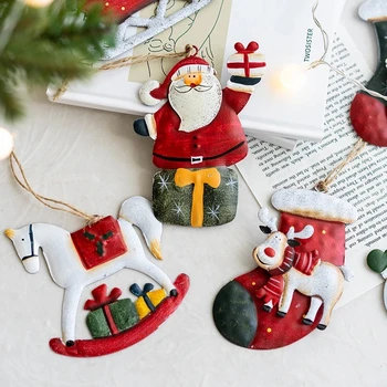 Боядисани Коледен Iron Висулка Декорация Ретро Коледно Дърво Висулка Реколта Дядо Коледа, Снежен Човек Висулка Дърво Окачени Подаръци
