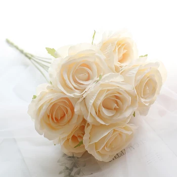 Изкуствени цветя, Рози Имитация на Булчински букети от рози, Изкуствени Цветя, Рози Копринени Цветя за дома сватбена декорация Парти