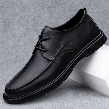 обувки от естествена кожа, мъжки работна обувки на платформа в стил ретро, мъжки демисезонная обувки в стил дерби, ежедневни мъжки обувки на плоска подметка с ниско берцем, бизнес мъжки обувки