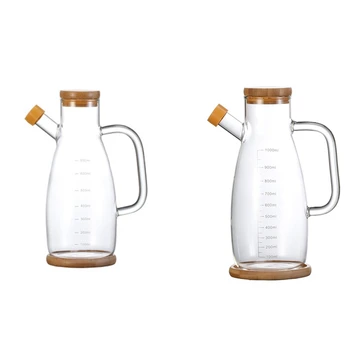 Прозрачна стъклена бутилка за олио с дръжка, термостойкая бутилка с мащаб, Кухненски инструменти, Контейнер за соев оцетен сос