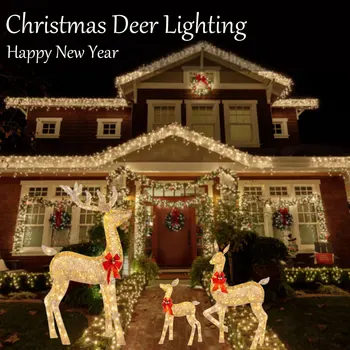Коледна украса под формата на елен, led светещи скулптури във формата на елен, Лос, Градинска поляна, коледни украси в двора на открито