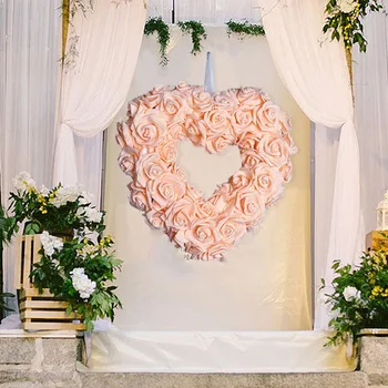 Венец за Св. Валентин, 3D венец във формата на сърце от рози, окачен декор, Любовен венец за сватбени партита, юбилейна вечер
