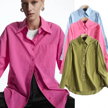 Блуза Дейв & Di, дамски памучни пролетни ежедневни блузи, нова однотонная риза