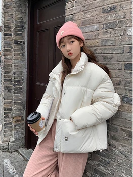 Градинска облекло Zoki Модни якета Дамски Зимни Дебели Къси паркове Корейски Свободен Жена пуховик с памучна подплата с дълъг ръкав