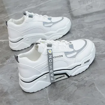 Модни Пролетни Светлоотразителни Маратонки на платформа 2023, Дамски обувки в Корейски стил, Огромни Маратонки дантела, Боядисана Дамски Обувки Вулканизированная