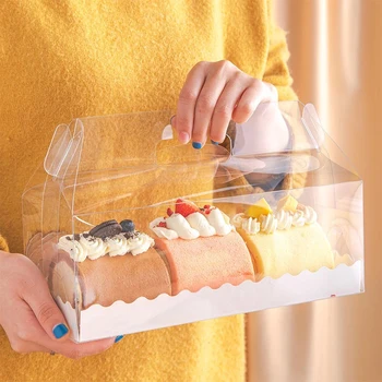 5 бр. Прозрачна кутия за торта с дръжка, Прозрачни пластмасови кутии за крем за торта с хартия чекмедже, контейнер за кифли, подаръци за партита в магазина