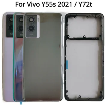 Нова Делото За Vivo Y55s 2021 Y72t Капак на Отделението за батерията Средната Рамка на Корпуса на Задната Врата Калъф за Ремонт на обектив на Камерата