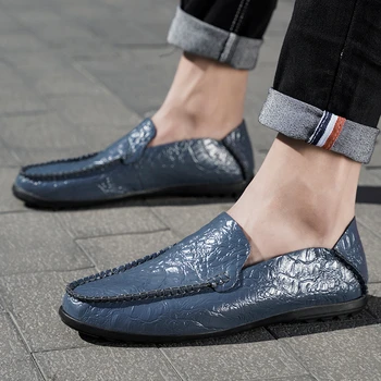 Продажба на мъжки обувки 2023 г., висококачествени ежедневни обувки от естествена кожа без закопчалка, пролетно-есенни обикновен бизнес лоферы на нисък ток в задържани стил
