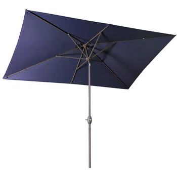 Правоъгълен чадър за тераса с размери 6,5 х 10 фута, с наклон, дръжка и 6 трайни бомбетата на палубата, на тревата, на басейна