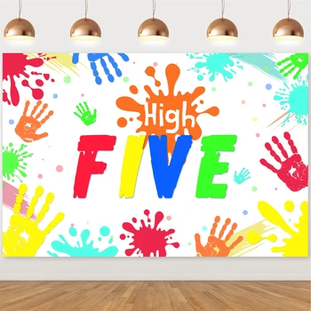 Hi Five Birthday Party Decor High Five 5th Birthday Party Background Банер С Ръчен Печат Фон за Фотография за Деца от 5 Години