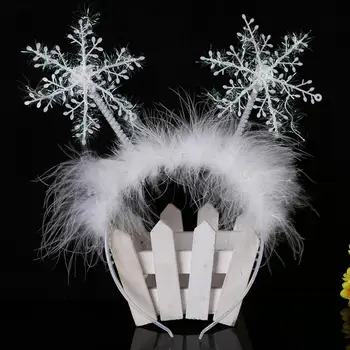 Коледна превръзка на главата с пух Изискан сладък подпори за Коледно парти шапки във формата на снежинки Мода устойчива на плъзгане превръзка на главата за момичета